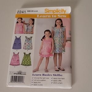 Simplicity Learn to Sew Pattern 2241 Uncut